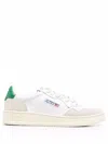 Autry Low-top Sneakers With Beige Suede Overlays And Green Heel Tab In White