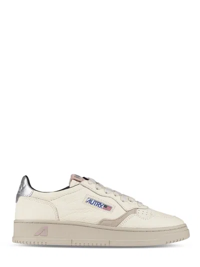 Autry Low-top Sneakers With Textured And Smooth Leather Design In Neutral