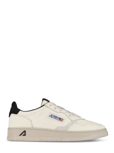 Autry Low-top Sneakers With Textured And Smooth Leather Design In Neutral