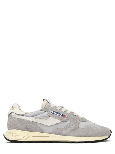 Autry Low-top Sneakers With White Crackled Leather Inserts In Gray