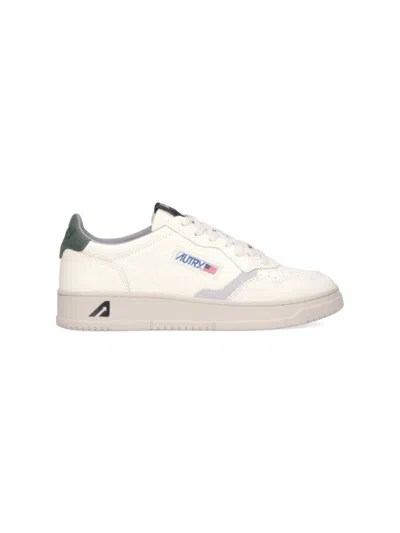 Autry Low-top White Leather Sneakers With Green Suede Accents