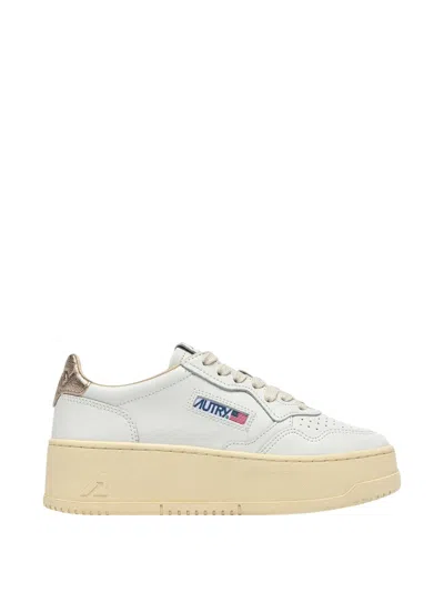 Autry Low-top Platform Sneakers With Perforated Detailing And Metallic Accents In White