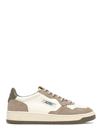 Autry Low-top Sneakers With Leather And Suede Panels In Covert Green In Neutral