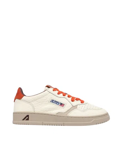 Autry Low-top Sneakers With Textured Leather And Nubuck Accents In White