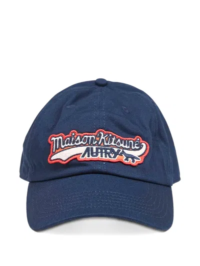 Autry Maison Kitsuné Embroidered-logo Baseball Cap In Blue