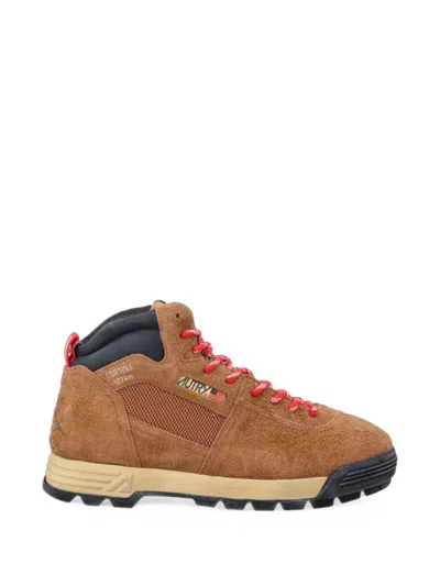 Autry Malga Cortina In Chestnut And Flame Scarlet Suede Sneakers In Brown