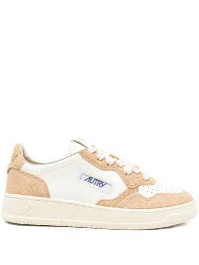 Autry 'medalis Low' Sneakers In White Leather With Sand Suede Inserts