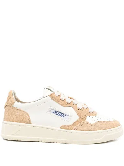 Autry 'medalis Low' Sneakers In White Leather With Sand Suede Inserts