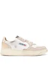Autry Medalist Distressed Leather Sneakers In White/gold