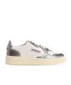 Autry 'medalist Low' White And Silver Low Top Sneakers With Logo Patch In Nude