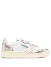 Autry Medalist Low Metallic Leather Sneakers In Wht/platinum