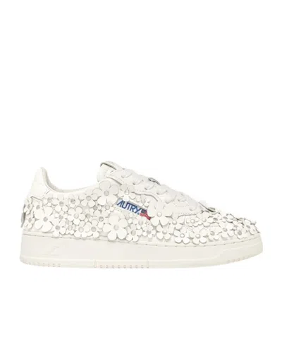 Autry Medalist Floral-embellished Sneakers In White