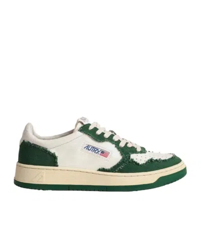 Autry Medalist Frayed-trim Leather Sneakers In Green
