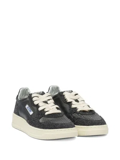 Autry Medalist Glitter-detail Leather Sneakers In Black