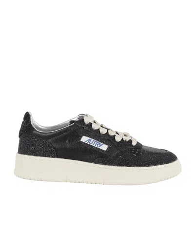 Autry Medalist Glitter-detail Leather Sneakers In Black