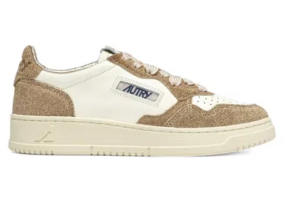 Pre-owned Autry Medalist Leather Low Glitter (women's) Sneakers In Marshmallow/sand