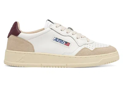 Pre-owned Autry Medalist Leather Low (women's) Sneakers In White/burgundy In Multi