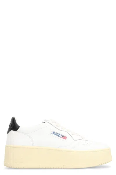 Autry Medalist Leather Platform Sneakers In White