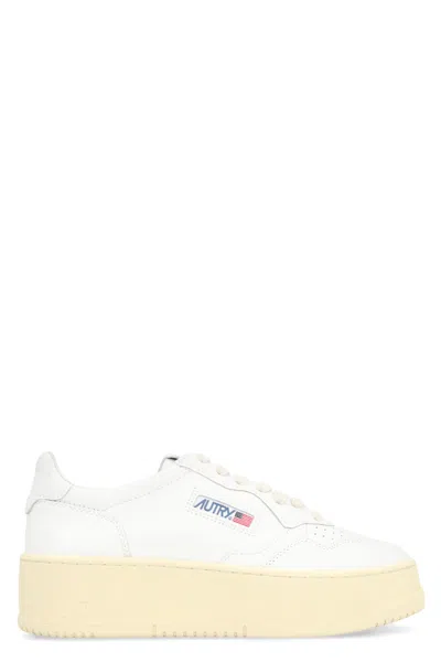 Autry Medalist Leather Platform Sneakers In White