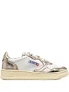 Autry Medalist Low Two-tone White Leather And Platinum Metallic Sneakers In Gold