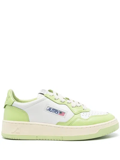 Autry White And Green Two-tone Leather Medalist Low Sneakers In Multi