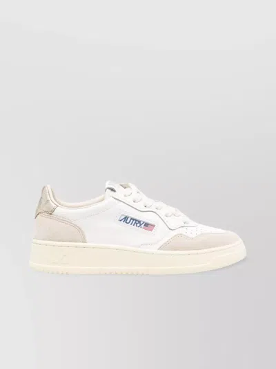 Autry Medalist Leather Sneakers Metallic Accents In White