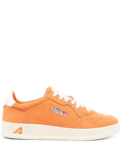 Autry Medalist Leather Sneakers In Orange