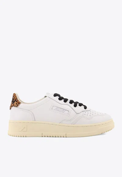 Autry Medalist Leather Sneakers With Leopard Print Heel In White