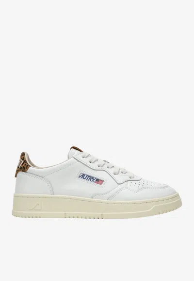 Autry Medalist Leather Sneakers With Leopard Print Heel In White