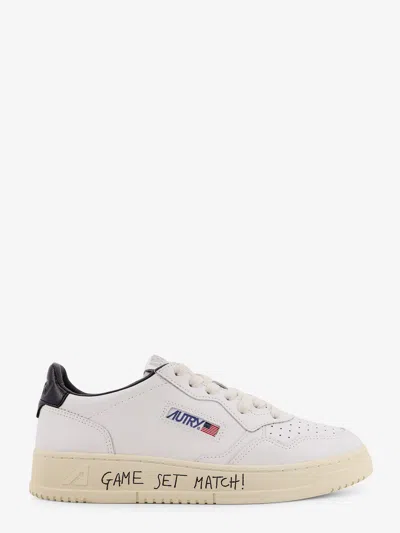 Autry Medalist Leather Sneakers With Side Print In White