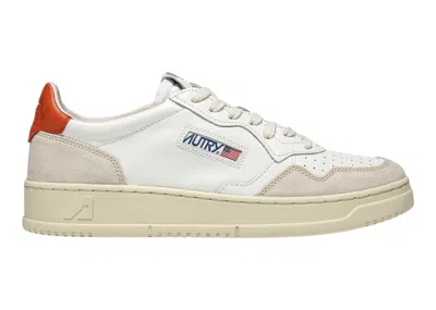 Pre-owned Autry Medalist Leather Suede Low (women's) Sneakers In White/beige/orange