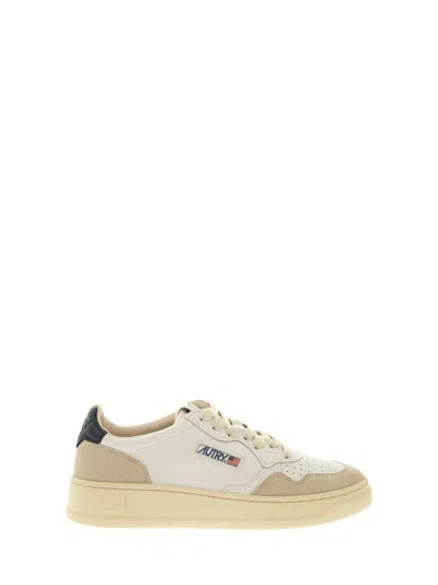 Autry Medalist Low Sneakers In White And Navy Blue Suede And Leather In Multicolor