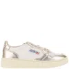 Autry Medalist Low Two-tone White Leather And Platinum Metallic Sneakers In Gold