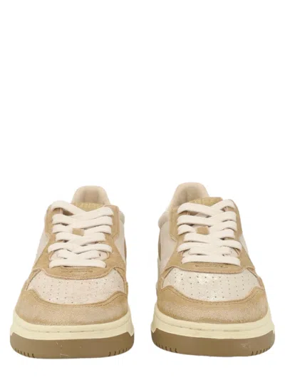 Autry Medalist Low Laminated Suede Retro Sneakers In Brown