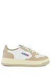 Autry 'medalist' White And Beige Low Top Sneakers With Logo Patch In Wht Wht Pep