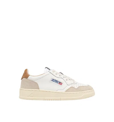AUTRY MEDALIST LOW LEAT SUEDE WHT BRNSUG