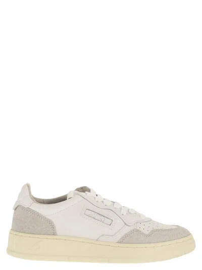 Autry Medalist Low Leather And Glitter Sneakers In Gray