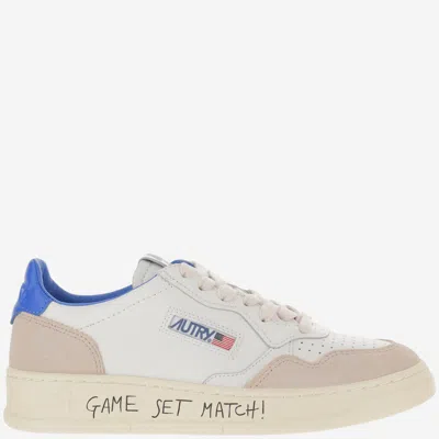 Autry Medalist Low Leather And Suede Trainers With Lettering In Blue