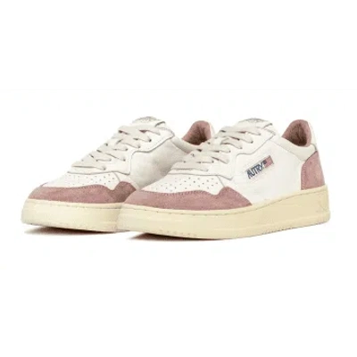 AUTRY AUTRY MEDALIST LOW LEATHER SNEAKER WHITE, GOATSKIN & PINK SUEDE