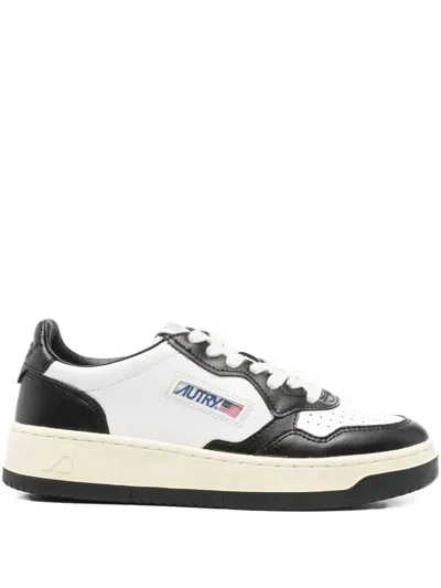 AUTRY "MEDALIST LOW" LEATHER SNEAKERS,AULW.WB01 097 WHITE BLACK