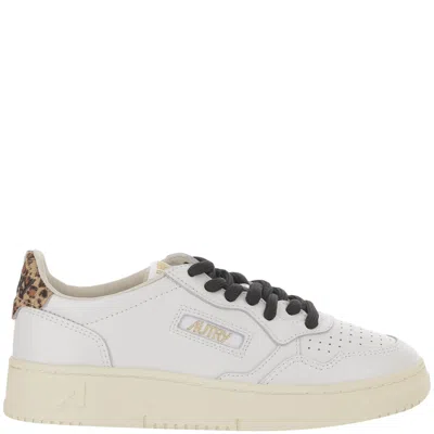 Autry Medalist Low Leather Sneakers With Animal-print Heel Tab In Nude
