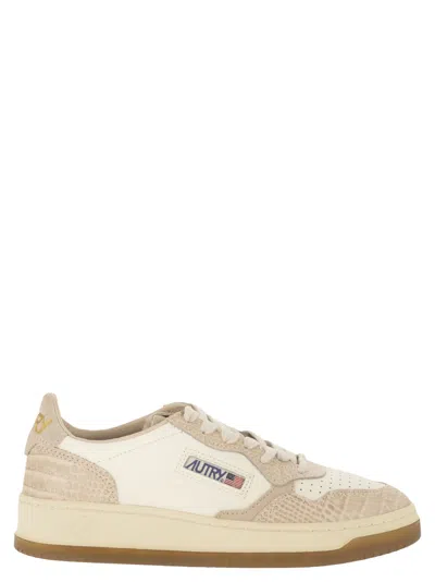 Autry Medalist Low Leather Trainers With Croc Effect Details In Animal Print
