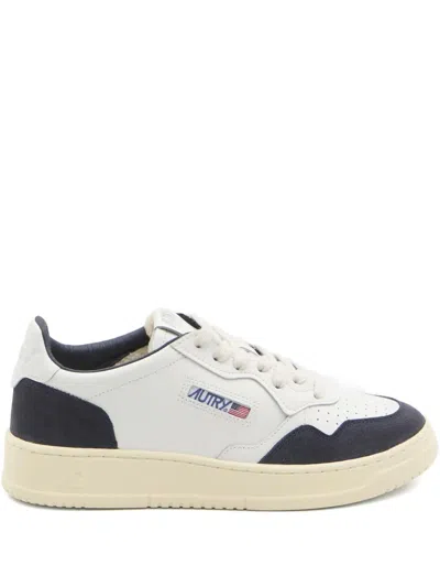 Autry White Leather Low-top Sneakers With Navy Suede Accents