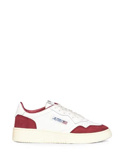 Autry White Leather And Burgundy Suede Medalist Low Sneakers In Red