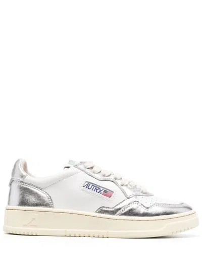 Autry "medalist Low" Mirror Leather Sneakers In White