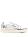 Autry Medalist Low Two-tone Sneakers In White And Metallic Silver Leather In Silver