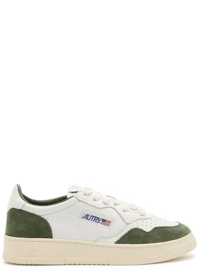 Autry Medalist Low Panelled Leather Sneakers In White And Green