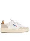 Autry Medalist Low Sneakers In White And Brown Sugar Suede And Leather In Neutral