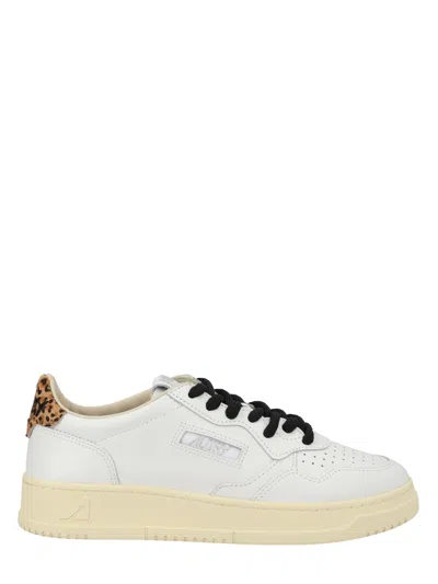 Autry White Medalist Low Leopard Heel Side-logo Leather Sneakers In Multi