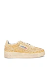 Autry Medalist Low Sneakers In Bronze Suede With Crystal Micro Rhinestones In Orange